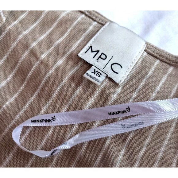 MINKPINK Tan Striped Twist Front Dress Short Sleeves Size XS - Picture 4 of 5